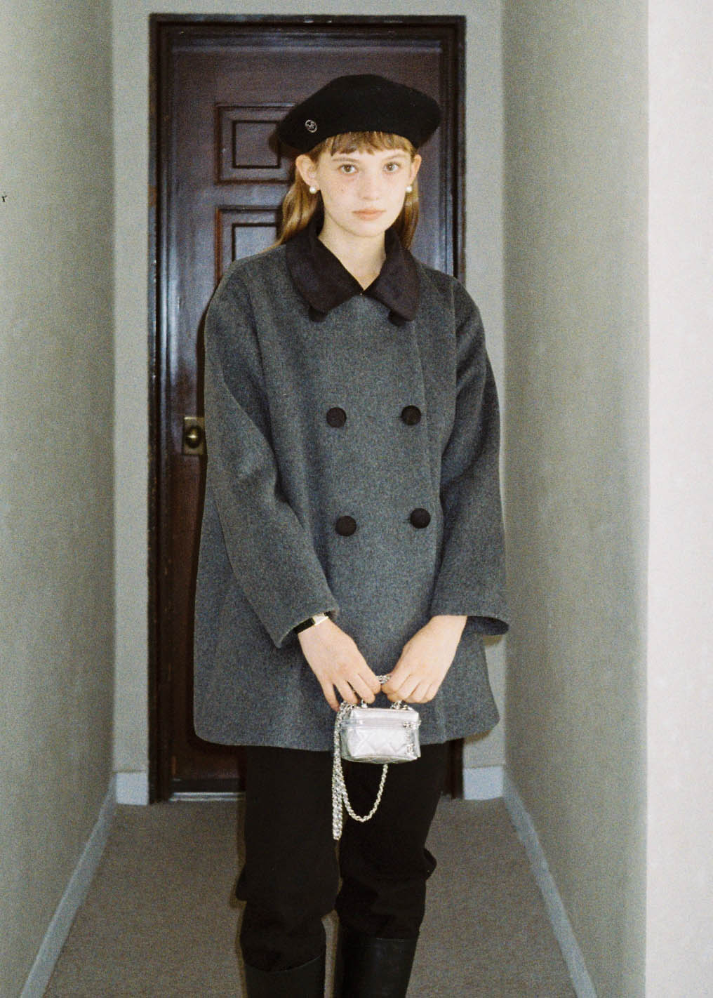 Jane velvet collar coat - chacoal