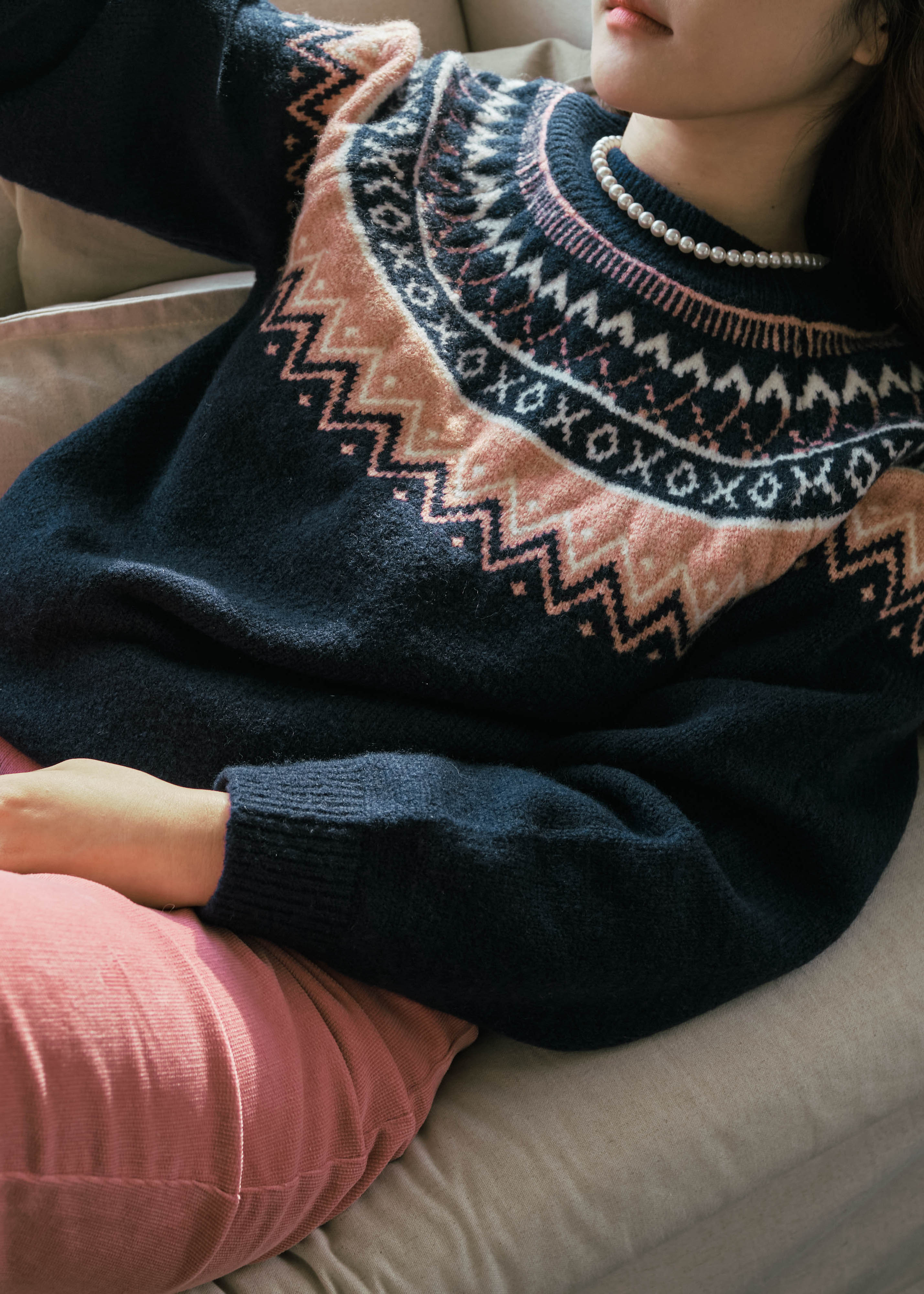 Roman Nordic sweater - navy pink