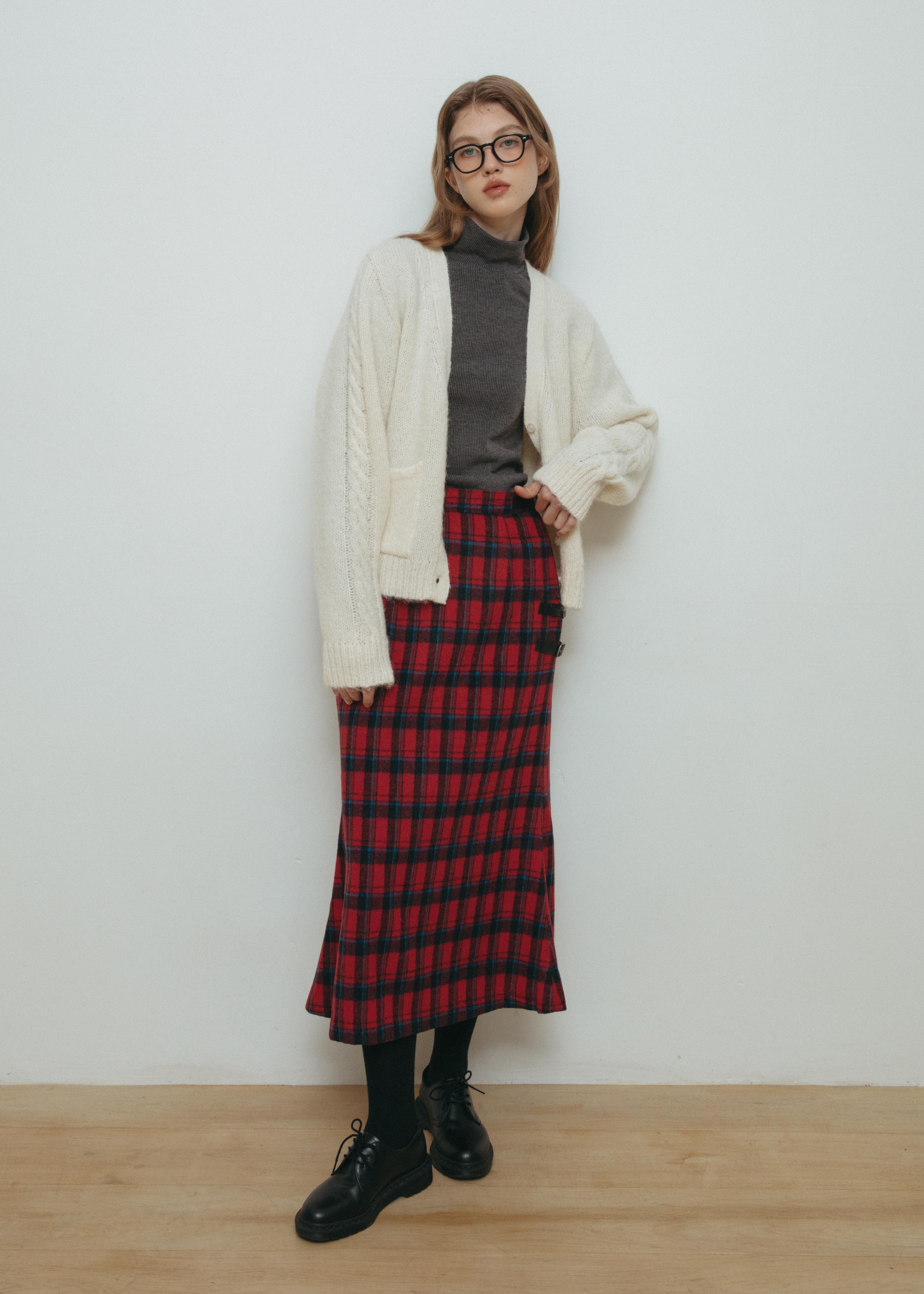 Martin Buckle Check Skirt - Red